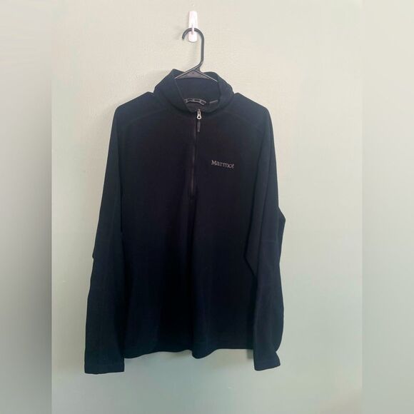 Marmot 1/4 Zip Fleece Sweater Mens Black Embroidered Logo Lightweight Sz L - Picture 1 of 6